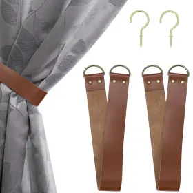 Hk017 Brosay Leather Curtain Tiebacks Vintage For Outdoor Curtains Pull With 2 Metal Hooks