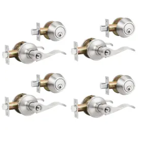 B0bqynjh4y Brotima 4 Pack Keyed Alike Door Lever Set Single Cylinder Deadbolt Reversible