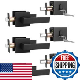 Brotima B0fd2qc8sl 3 Pack Square Passage Door Levers And Double Cylinder Deadbolts Combo