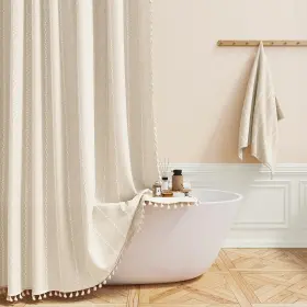 Bttn 797427683496 Boho Shower Stall Curtain - 36x72 Narrow Linen Ultra Thick Striped Tasse