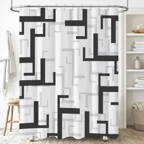 Bttn 797439546093 Stall Fabric Shower Curtain - 36x72 Inches Small Geometric Waterproof Cl