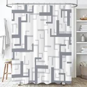 Bttn 797439546871 Extra Long Fabric Shower Curtain 72x84 Inches Geometric Cloth Show