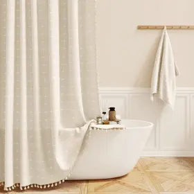 Bttn 797442072589 Boho Shower Stall Curtain - 36x72 Narrow Linen Ultra Thick Tassel Fabric