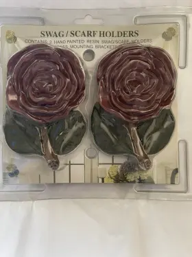 Carnation Home Fashions Psh-sr/20 Pair Swag/scarf Holders Spanish Rose Hand Painted With Brass Mounting And Screws
