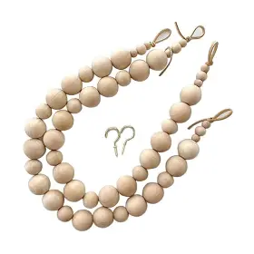 Cchude 602309392048 Wood Bead Curtain Tieback Rope Tie Beaded Holder Boho Decorative Curt