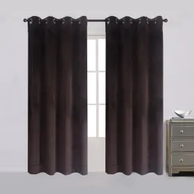 Lh021-5272brown Cherry Home Luxury Velvet Blackout Curtains Panels With Grommet Draperies Eye