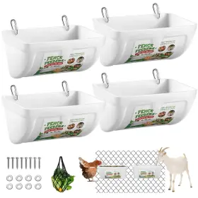 Chewoof 752870959161 4 Pack Chicken Feeders 4.5 Quart Goat Hanging Fence With Hooks Scr