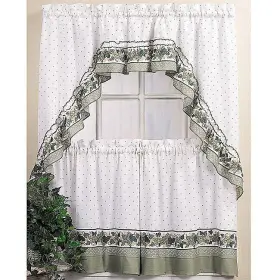 Chf Industries 076389030372 Cottage Ivy 36 Inch Tier Curtain/ Swag Set White