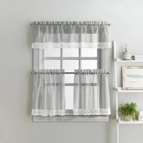 1-valance Chf Industries 646998689300 Delicate Lace 3-piece Curtain Tier And Valance Set Grey 2-36 Inch Tie
