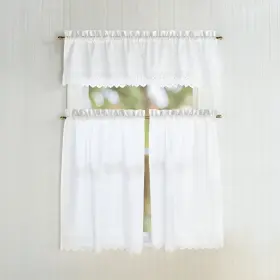 1-valance Chf Industries 646998690931 Penny Eyelet Valance And Tier Pair Curtain Collection White