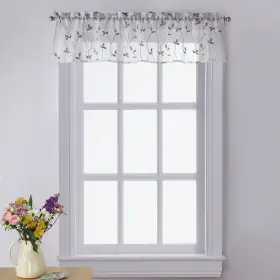 1-valance Chf Industries 646998693482 Curtainworks Botanical Embroidery Valance And Tier Pair Grey