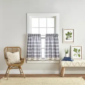 Chf Industries 646998695875 Curtainworks Seaton Plaid Kitchen Curtain Valance And Tier Navy 2-36 Inch
