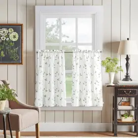 Chf Industries 646998701866 Curtainworks Botanical Embroidery Valance And Tier Pair Sage 2-36 Inch