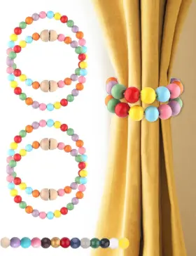 Hd004 Chilac Colorful Magnetic Curtain Tiebacks 4 Packs Stronge Magnet Wood Bead Tie