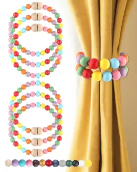 Hd004-holder Chilac Curtain Tiebacks 6 Pack Boho Wooden Bead Holdbacks For Home And Nursery