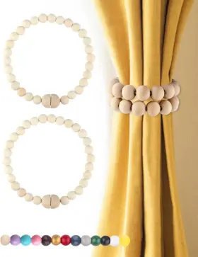 Hd004-magnetic Chilac Magnetic Wood Bead Curtain Tiebacks 2 Pack Boho Nursery Decor Rust Resistant