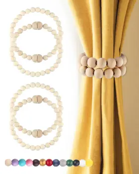 Hd004-ties Chilac 17 Inch Magnetic Curtain Tiebacks Rustic Wooden Beads Boho Home Decor