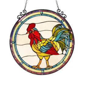 Chloe Lighting 602573782125 Tiffany Style Rooster Design Stained Glass Window Multi-color