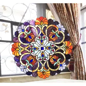 Chloe Lighting 602573782910 Tiffany Style Stained Glass Window Panel Suncatcher Multi-color