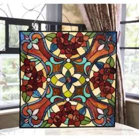 Chloe Lighting 602573782927 Tiffany Style Square Stained Glass Window Panel Multi-color