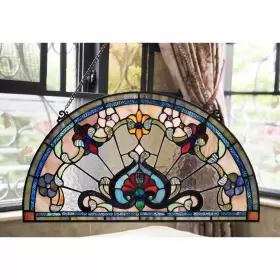 Chloe Lighting 602573782941 Tiffany Style Stained Glass Semi Circle Window Panel Multi-color
