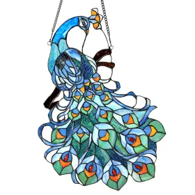 Chloe Lighting 602573782958 Tiffany Style Peacock Design Stained Glass Window Multi-color