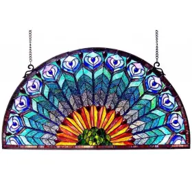 Chloe Lighting 602573850183 Peacock Design Half Round Stained Glass Window Panel Multi-color