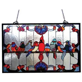 Chloe Lighting 602573850619 Tiffany Style Gathering Birds Art Glass Window Panel Multi-color