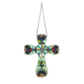 Chloe Lighting 707772959450 20 Inch X 16 Victorian Design Cross Stained Glass Panel/ Suncatcher