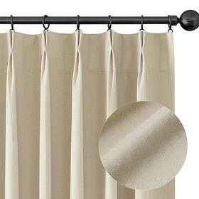 Chrisdowa Linen4084 Natural Full Blackout Curtains Pinch Pleated With Rings An