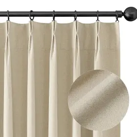 Linen4084 Chrisdowa Natural Full Blackout Curtains Pinch Pleated With Rings An