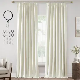 Tchz-ivory40102 Chrisdowa Ivory Pinch Pleated Blackout Linen Curtains 102 Inches Long 2 Panel