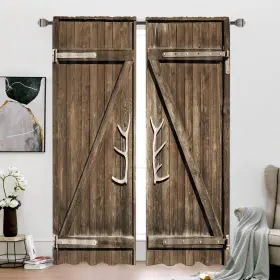Cib-wa07-em034 Cinbloo Wooden Barn Door Curtains Rod Pocket Rustic Brown Barnwood Garage Gat