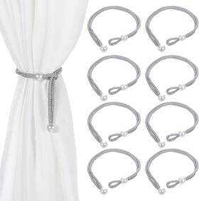 Classicseali 313043470403 8pcs Curtain Ties For Drapes Adjustable Rope Tiebacks Silver Curtains