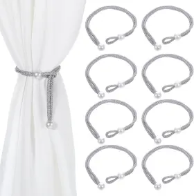 Classicseali 313043470403 8pcs Curtain Ties For Drapes Adjustable Rope Tiebacks Silver Curtains
