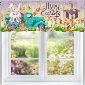 Curtain-24s1easter5418 Cochpriet Easter Valances Curtain For Kitchen Bunny Truck Valance Cur