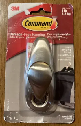Fc13-bn Command Adhesive Mount Metal 1 Hook Large Brushed Nickel Finish New