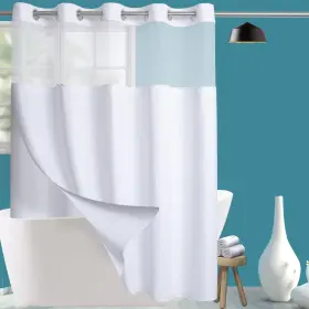 Conbo Mio 731717503385 Extra Long No Hook Waffle Weave Shower Curtain With Snap In Liner Set Hotel
