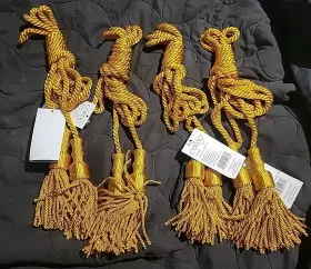 061712f11 Conso Bullion Gold Drapery Curtain Chair Tie Back 108 Inch Spread Rope 5 Tassel Set Of 4