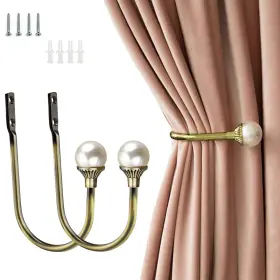 Jspe01-us Coolnice 2 Pack Curtain Holdbacks Wall Mounted Tiebacks Hooks Plastic Pearl U