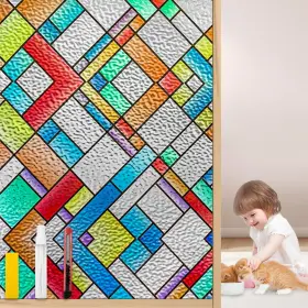 W-f-007 Countewol 3d Window Privacy Film Stained Glass That Is Adhesive-free Resid