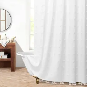 Craidlela 694685012313 Boho Shower Curtain Tufted Pleat Floral Textured Tassel Vintage Farmhous Bat