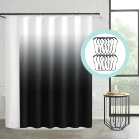 Ymc020228 Creative Home Ideas 14-piece Set Black 70x72 Ombre Shower Curtain Frosted 7