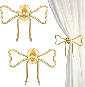 Kao-croblissful-2473 Croblissful 2 Pcs Bow Curtain Holdbacks Gold Metal Tiebacks Wall Mounted Ho