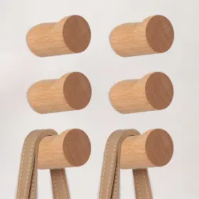 Crswha 756839267649 Natural Wood Hooks For Wall 6 Pack Wall-mounted Wooden Hat Modern Decor