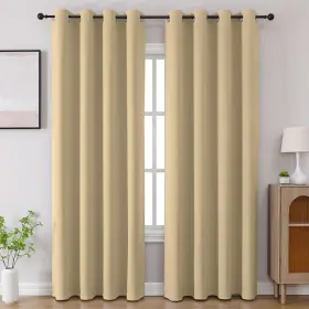 Cucraf 810166950046 Beige Blackout Curtains 84 Inch Length 2 Panels Set Room Darkening Dr