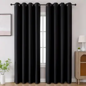 Cucraf 810166950480 Black Blackout Curtains 84 Inch Length 2 Panels Set Room Darkening Dr