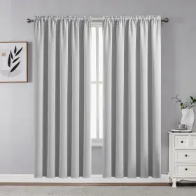 Cucraf 810166951586 Grayish White Blackout Curtains 72 Inch Length 2 Panels Set Rod Pocke