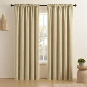 Cucraf 810166952125 Beige Blackout Curtains 84 Inch Length 2 Panels Set Rod Pocket Room D