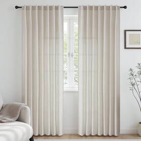 Cucraf Cu25036 Natural Off White Linen Non See Through Semi Sheer Privacy Curtains 10